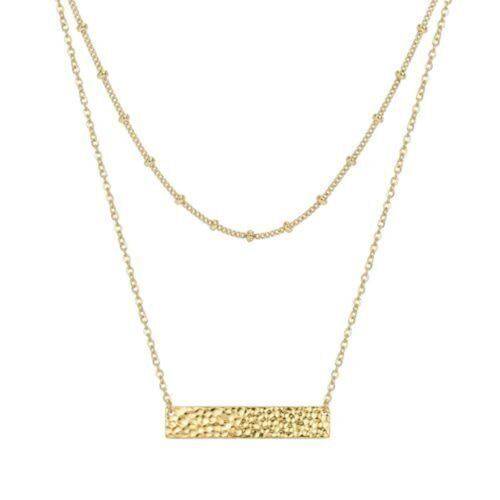 3062 Gold Layered Bar Necklace ,18K Gold Plated Cute Balance Horizontal